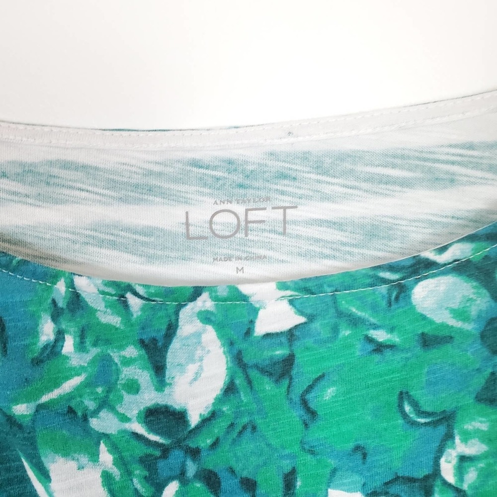 LOFT green striped and floral top med - Picture 4 of 4